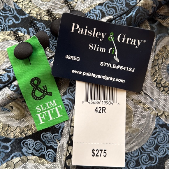 Men’s  Sports Coat, Paisley and Gray.  Size 42 Reg - slim fit NWT - Picture 8 of 12